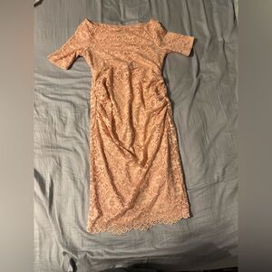 ASOS Maternity PETITE Bardot dress with half sleeve in lace - Blush - Size 2